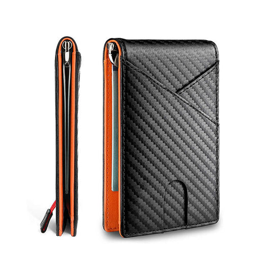 New Carbon Fiber Contrast Color Pull Leather Wallet